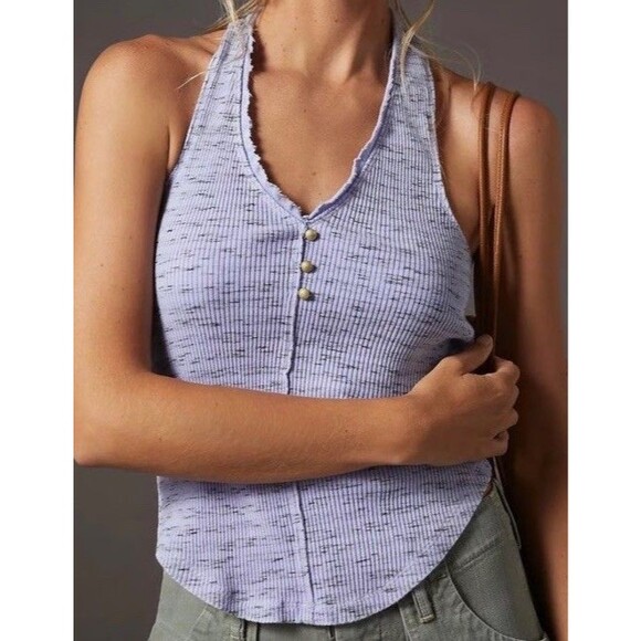 Anthropologie Pilcro Size M Henley Halter Top Purple - Picture 1 of 6